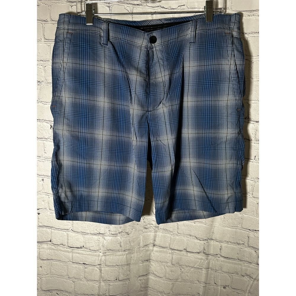 Tommy Bahama Mens 34 Blue Glen Plaid Hybrid Shorts Stretch Nylon Quick Dry